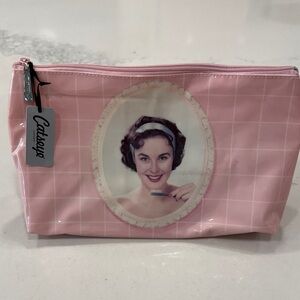 Pink Cosmetic Pouch with Retro Portrait